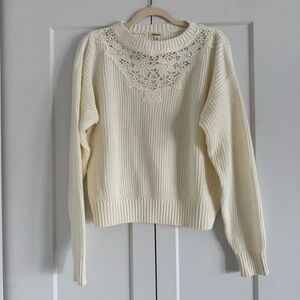 Piper and Scoot Lace Neck Cotton Sweater